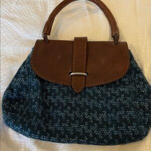Marni Navy Tweed and Brown Leather Top-Handle Satchel